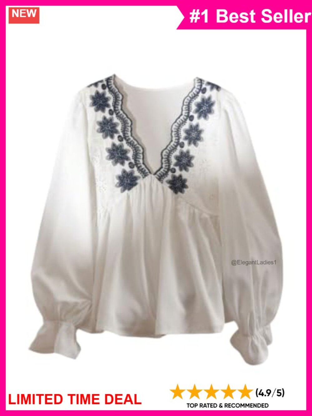 Women's Floral V Neck Long Sleeve Peplum Blouse Boho Top